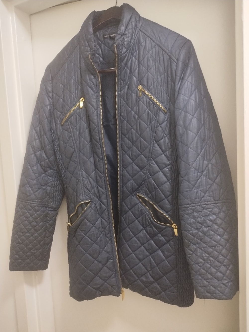 Via Spiga Blue Quilted Coat Size M